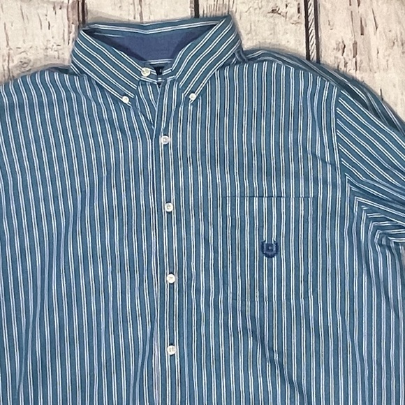 Mens Chaps Easy Care Striped Button Down Long Sleeve Casual Shirt - Picture 2 of 5